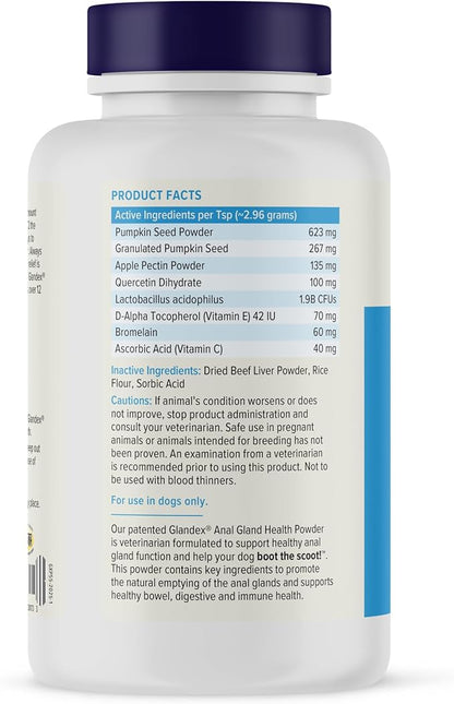 Glandex Dog Fiber Supplement Powder for Anal Glands with Pumpkin, Digestive Enzymes &amp; Probiotics - Vet Recommended (Regular or Advanced Strength) - Boot The Scoot (5.5oz Powder, Beef Liver)