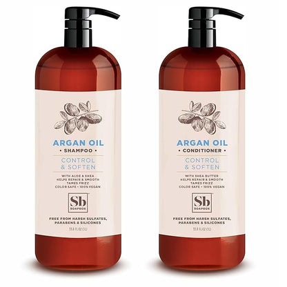Soapbox Argan Shampoo &amp; Conditioner Set, Volumizing, Vegan, Color Safe, Harsh Sulfate &amp; Silicone Free, 1 Liter Each (Pack of 2)