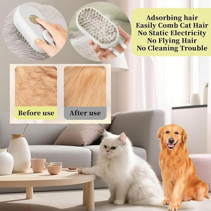 4-in1 Cat Steam Brush for Shedding &amp; Grooming, Spray Hair Removal Comb with 1 Waterless Shampoo, Cat Brush for Massage, Pet Grooming Comb Hair Removal Tool for Cats and Dogs