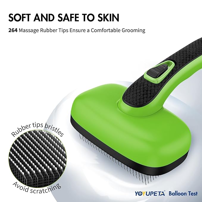 Dog Brush Kit - Self-Cleaning Slicker Brush with Bath Brush &amp; Undercoat Rake | Deshedding Tools for Large - Small Dogs &amp; Cats, Professional 3-in-1 Pet Grooming Set for Heavy Shedding, Green