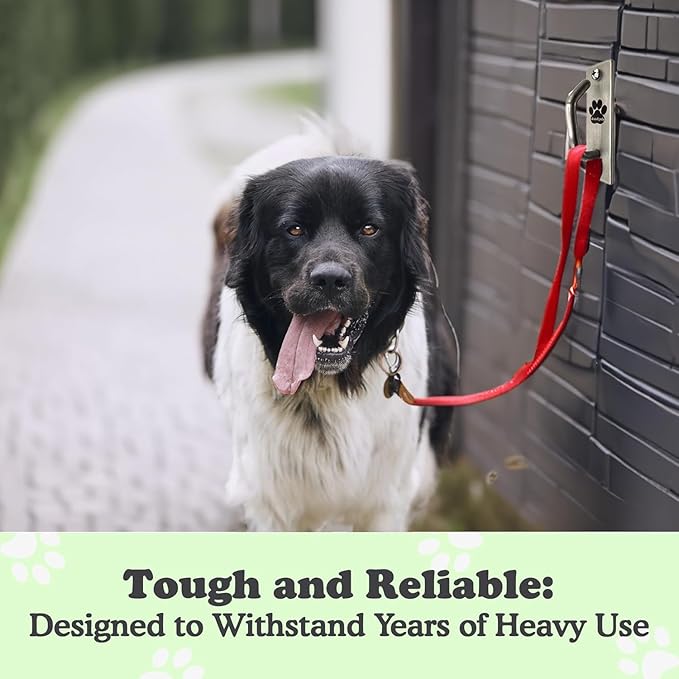 Canine Hitch- Secure Dog Leash Parking Mounted Indoor – Outdoor Wall Hook - Tie Out Stainless Steel Practical Lead Management for Home &amp; Business, Slim Compact 2 Pack