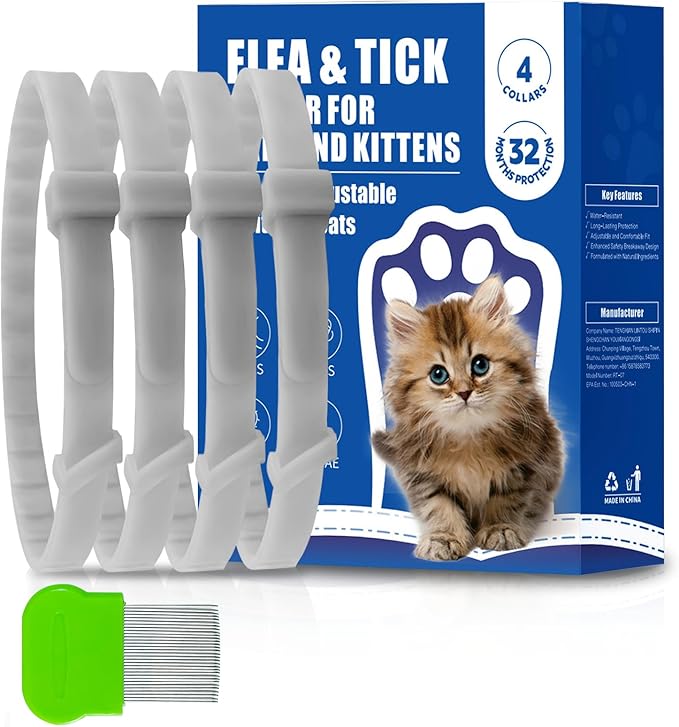 4 Pack Adjustable Flea and Tick Collar for Cats, Natural Plant Oil Formula Cat Flea Collar Provides 32-Month Protection for Flea Tick, Glow-in-The-Dark &amp; Waterproof Cat Flea Treatment for All Cats