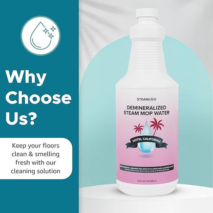 Steam &amp; Go Deminerilized Water - Multi-Surface Cleaner for Steam Cleaners, Hardwood Floors, Kitchens, &amp; Bathrooms - Germ-Killing Formula - Hotel California Scent - 32 Ounces (Pack of 6)