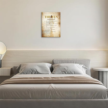 The Ten Commandments Christian Pictures Wall Art, Bible Verse Jesus Bathroom Wall Decor Religion Scripture Framed Painting Religious Canvas Artwork for Church Bedroom Living Room 16"L x 12"W