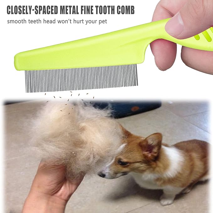 Cat &amp; Dog Grooming Set - Fine Tooth Comb For Grooming And Removing Dandruff Flakes Remove Float Hair Tear Marks (green)
