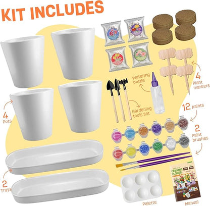 4 Set Paint &amp; Plant Flower Gardening Kit - Gifts for Girls Ages 8-12, Arts and Crafts for Kids Ages 8-12, Kids Gardening Set, Birthday Toys Gifts for Girls Boys Ages 6 7 8 9 10 11 12