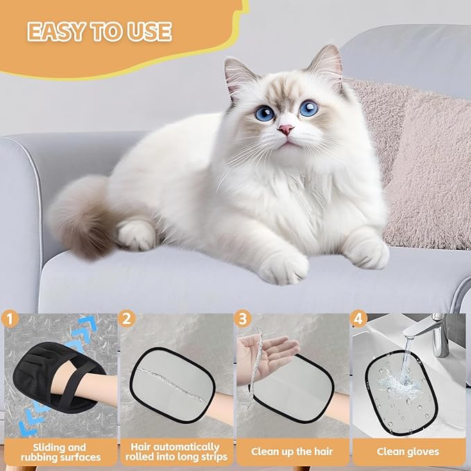 Electrostatic Pet Hair Remover Glove-Furniture/Couch/Carpet/Car Seat Hair Removal, Efficient Pet Grooming Glove for Dogs &amp; Cats, Washable Reusable Static Removal Gloves for Pet Hair