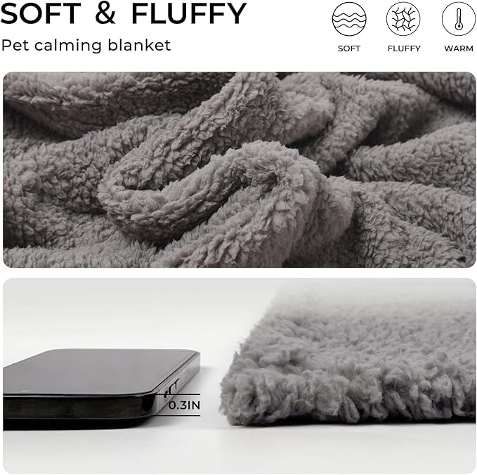 1 Pack 3 Calming Blankets Fluffy Premium Fleece Pet Blanket Soft Sherpa Throw for Dog Puppy Cat Grey Large (41" x31&