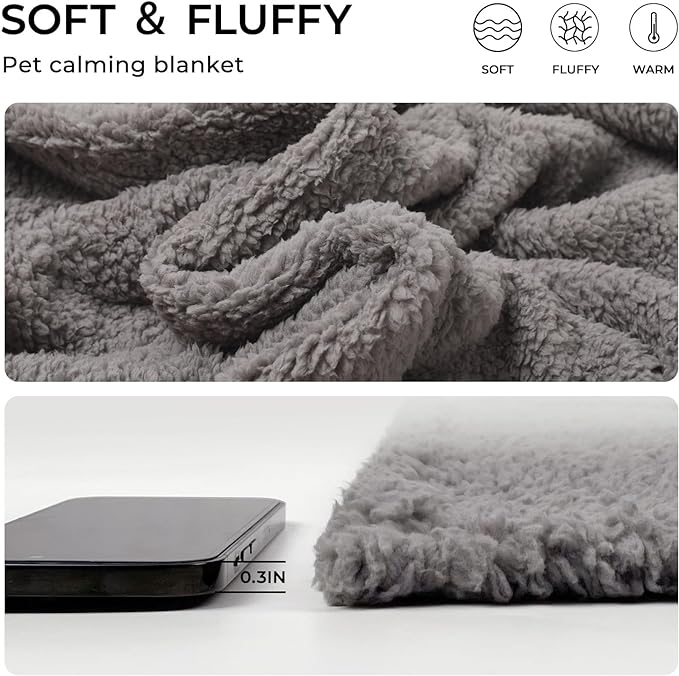 1 Pack 3 Calming Blankets Fluffy Premium Fleece Pet Blanket Soft Sherpa Throw for Dog Puppy Cat Grey Small (23" x16&