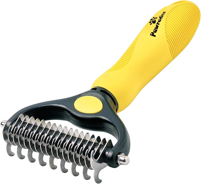 Deshedding Dog Brush - Double-Sided Pet Hair Remover for Cats &amp; Dogs - Yellow Undercoat Grooming Rake for Shedding and Dematting