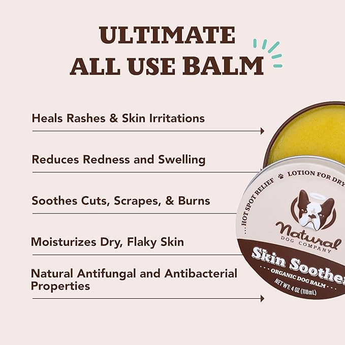 Natural Dog Company Skin Soother Balm for Skin Irritation, Allergy and Itch Relief for Dogs, Hot Spot Treatment, Dog Moisturizer for Dry Skin, Healing Ointment with Coconut Oil &amp; Vitamin E (2 oz. Tin)