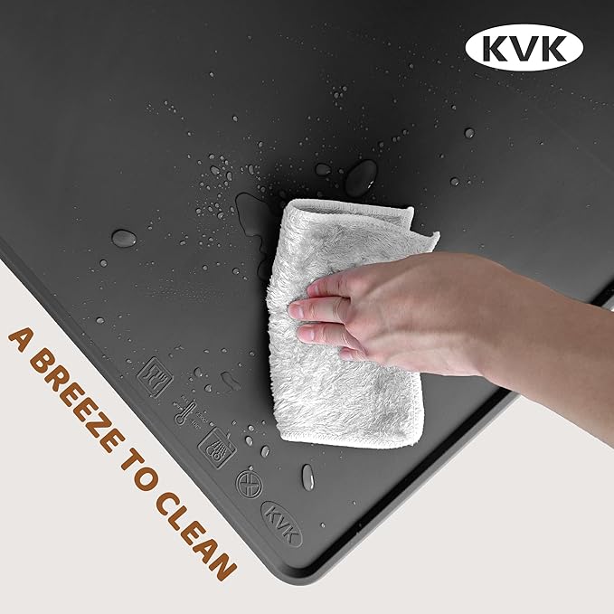 KVK Extra Extra Large Silicone Dog Food Mat 39.4×43.3in and 128oz Silicone Bag Set, Super Size Waterproof Pet Feeding Mat &amp; Container, Non-Slip, Chew-Resistant Floor Protection (Dark Grey&amp;Clear)