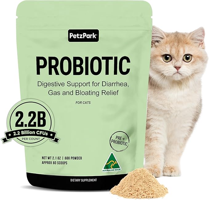 Probiotic for Cats &amp; Kittens - Cat Probiotic Powder for Hairball Prevention, Digestive Support, Immune Health, Prebiotics, and Diarrhea Relief - Suitable for Indoor Cats &amp; Kittens - 60 Scoops