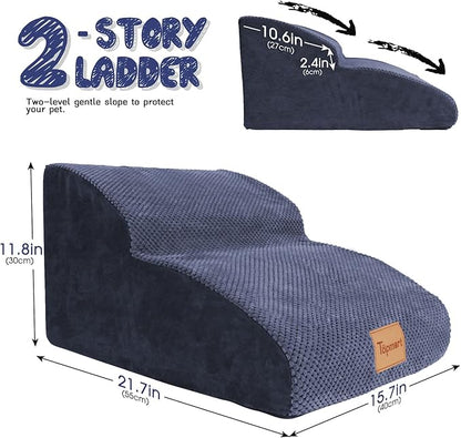 Topmart High Density Extended Foam Dog Ramp&amp;Steps 2 Tiers,11.8" High,Non-Slip Dog Stairs,Soft Foam Pet Ladder with Waterproof Cover,Best for Injured,Older Cats,Pets with Joint Pain