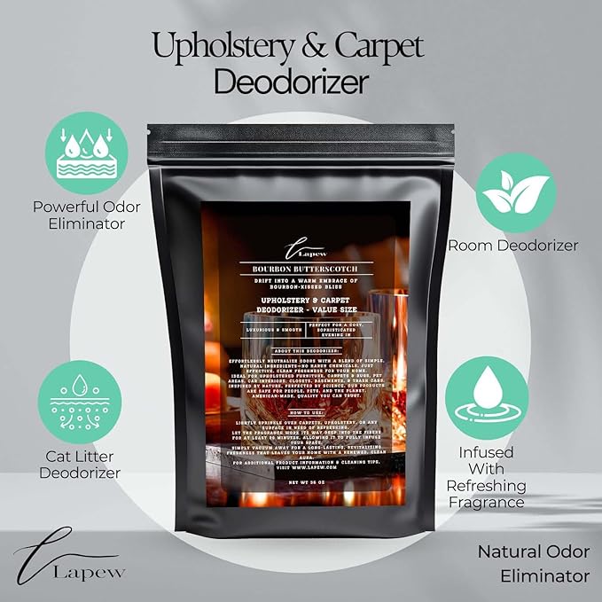 Bourbon &amp; Butterscotch Carpet Freshener Powder Value Size 36 oz | Powerful Odor Eliminator for Home | Upholstery Deodorizer | Carpet Deodorizer | Pet Urine | Cat Litter Box