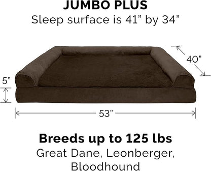 Furhaven Cooling Gel Dog Bed for Large Dogs w/ Removable Bolsters &amp; Washable Cover, For Dogs Up to 125 lbs - Plush &amp; Suede Sofa - Espresso, Jumbo Plus/XXL