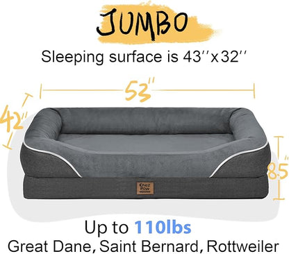 Washable Orthopedic Large Dog Bed - Removable Orthopedic Dog Beds XL with Bolster for Extra Large Dogs with Washable Cover and Non-Slip Bottom