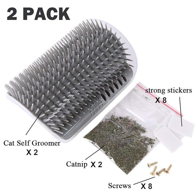 3.0 Softer Cat Self Groomer with Catnip, Dog Cat Corner Groomer,Wall Corner Scratcher Comb,Grooming Massage Brush, Perfect Scratch Massager Tool for Long &amp; Short Fur Kitten/Puppy (2 Pack)