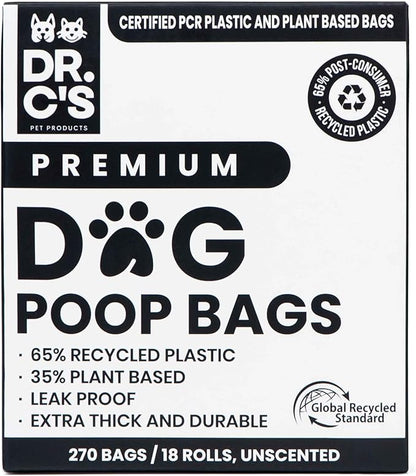 Certified 65% PCR (Post Consumer Recycled) Plastic and 35% Plant Based Dog Poop Bags - Dr. C&