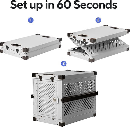 Impact Collapsible Dog Crate - Foldable Hard Crate for Intermediate Dogs - Heavy Duty Travel Kennel with Powder-Coated Aluminum - Quick Setup for Indoor &amp; Outdoor (Gray, 34" (34.5" L x 23" W x 29" H))