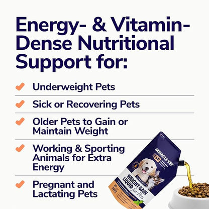 High-Calorie Weight Gainer for Dogs &amp; Cats - Multivitamin Nutritional Supplement Gel, Omega Fish Oil, Calcium - Puppy, Senior, Prenatal Cat &amp; Dog Vitamins, Supplements for Weight Gain