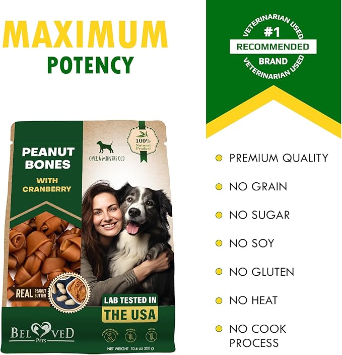 Dog Treats Peanut Butter Bones with Cranberry &amp; Rawhide Free Chew 11 Oz - Pet Natural Mini &amp; Big Snacks Healthy Collagen &amp; Bulk Best Chews for Small &amp; Large Dogs - Made for USA (Peanut Butter)