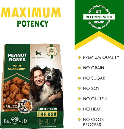 Dog Treats Peanut Butter Bones with Cranberry &amp; Rawhide Free Chew 11 Oz - Pet Natural Mini &amp; Big Snacks Healthy Collagen &amp; Bulk Best Chews for Small &amp; Large Dogs - Made for USA (Peanut Butter)