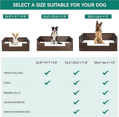 YITAHOME Rattan Dog Sofa Bed with Cushion,Wicker Pet Bed Sofa Couch Indoor Outdoor Water Unaffected for Large Medium Small Dogs Cats (24.8&