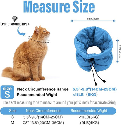 Cat Recovery Collar, Soft Adjustable Cone for Cats and Kittens, Lightweight Waterproof Elizabethan Collar for After-Surgery Care, Prevent Licking and Scratching, Neck Protector for Pets（Lake Blue,S）