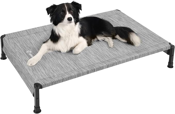 Veehoo Cooling Outdoor Dog Bed, Heavy Duty Elevated Pet Bed with Washable &amp; Breathable Teslin Mesh, Non-Slip Silicon Feet, Dog Cot Bed with Support Hem, 41" x 27", Black Silver, CWC2433