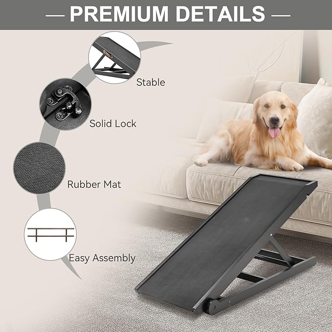 ABORON Dog Ramp,Adjustable Folding Pet Ramp for Bed,Couch,SUV - High Traction Portable Rubber Paw Ramps,Great for Small &amp; Large Old Dogs &amp; Cats, Supports up to 200 lbs,39.3&