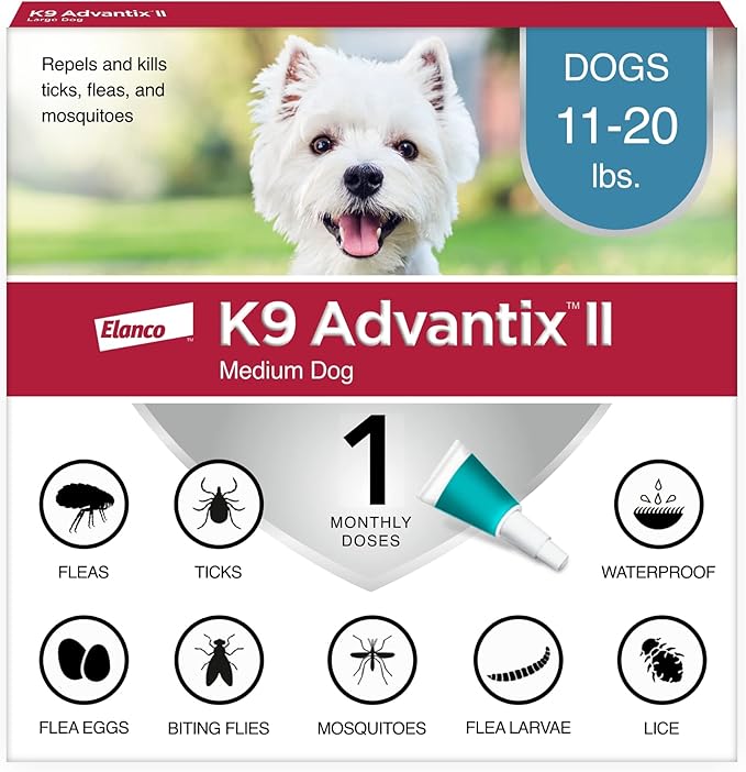 K9 Advantix II Medium Dog Vet-Recommended Flea, Tick &amp; Mosquito Treatment &amp; Prevention | Dogs 11-20 lbs. | 1-Mo Supply
