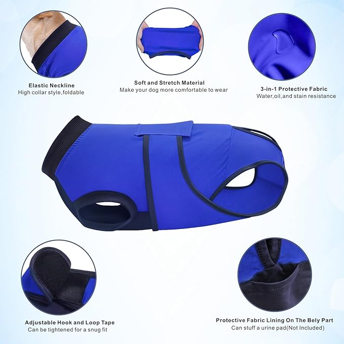 Idepet Dog Recovery Suit Female,Dogs Onesie Suit Surgery Male Breathable Pet Bodysuit for Spay Neuter E-Collar &amp; Cone Alternative Surgical Suit Puppy Abdominal Anti Licking Wounds Shirt (Blue, XL)