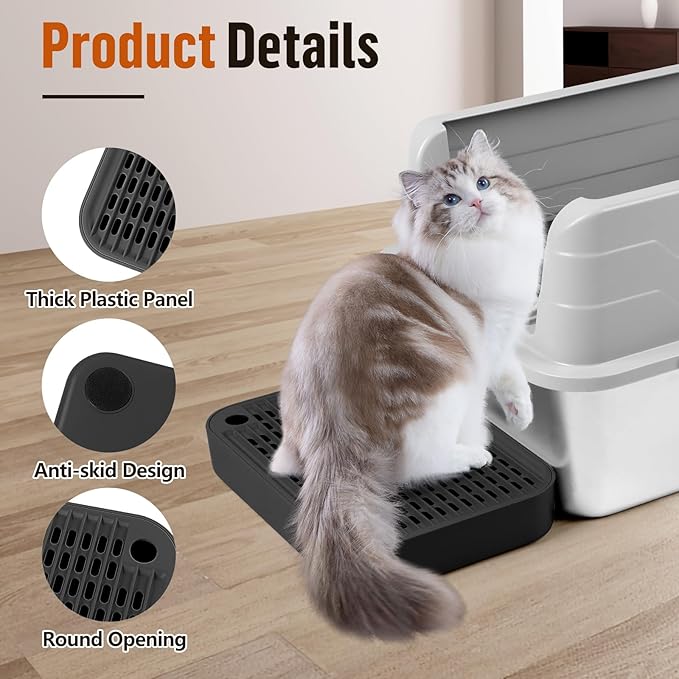 Cat Litter Box Ramp Mat with Filter Function, Cat Step Pedal Stool for Self-Cleaning Litter Box, Easy to Clean, Ideal for Kitten &amp; Elderly Cats (Black)