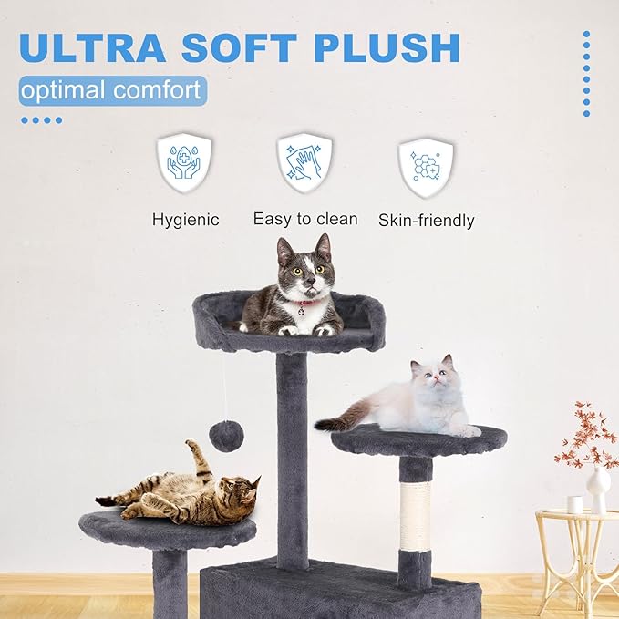 FDW Cat Tree 54in Cat Tower Multi-Level Durable Cat Scratching Post &amp; Cozy Fun Cat Jumping Platform Space Saving Cat Condo Pet Play House for Indoor Cats,Ashy