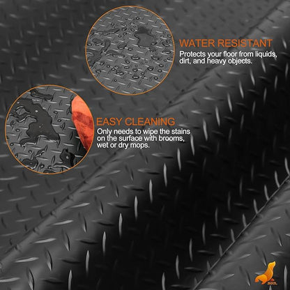 SEAL 5 x 15 Ft Premium Garage Floor Mat, Solid 2.8mm Thickened Black Commercial Grade Heavy Duty Parking Mat for Garage Floor, Golf Cart, Water/Stain Resistant Floor Runner (Embossed Diamond Plate)