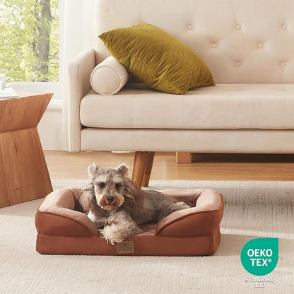 Bedfolks Orthopedic Dog Bed Extra Small, Waterproof Dog Sofa Bed for Small Dogs &amp; Cats, Egg Foam Pet Couch Bed with Removable Washable Cover and Nonslip Bottom, Brown