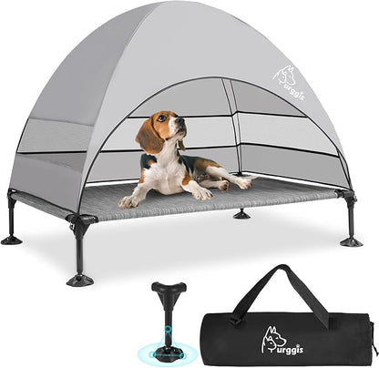 Upgraded Elevated Dog Bed with Canopy, Portable Raised Outdoor Dog Bed with Stable Anti-Slip Feet, Wider Shade Pet Bed Cot, Raised Dog Beds for Large Dogs Camping, Indoor &amp; Outdoor Use