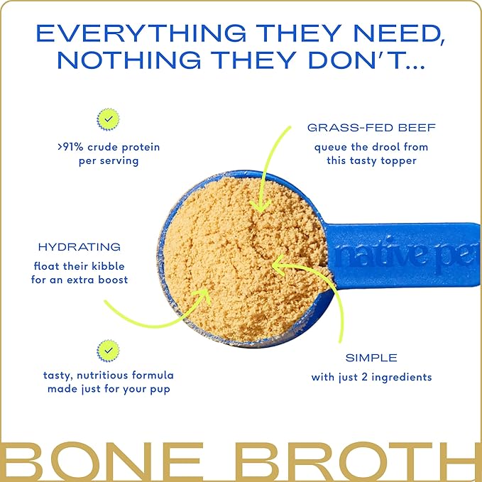 Native Pet Bone Broth for Dogs and Cats - Made with Real Beef Bone Broth, Dog Food Toppers for Picky Eaters - Provides Extra Hydration &amp; Nutrition for Joint Strength, Immunity &amp; Heart Health-96 Scoops