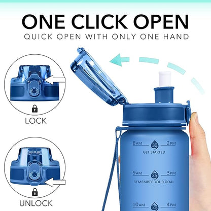 32oz Motivational Water Bottles with Time Marker &amp; Fruit Strainer, Transparent Gradient Color Water Bottle with Times to Drink, Leakproof &amp; BPA Free, Reusable Bottle with Strap (No Straw)