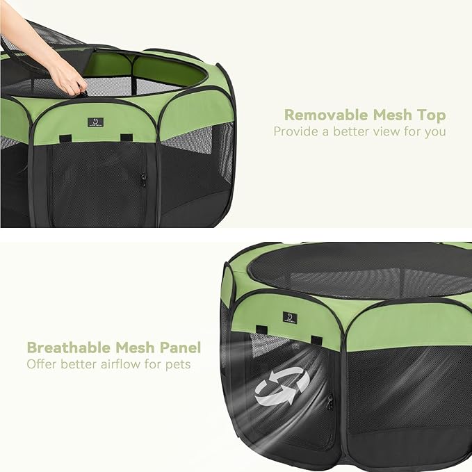 A4Pet Portable Pet Playpen, 49” Pop Up Dog Playpen with Bowl, Suitable for Puppies, Kittens, and Small Animals, Removable Zipper &amp; Mesh Panel(19”W × 12”H)