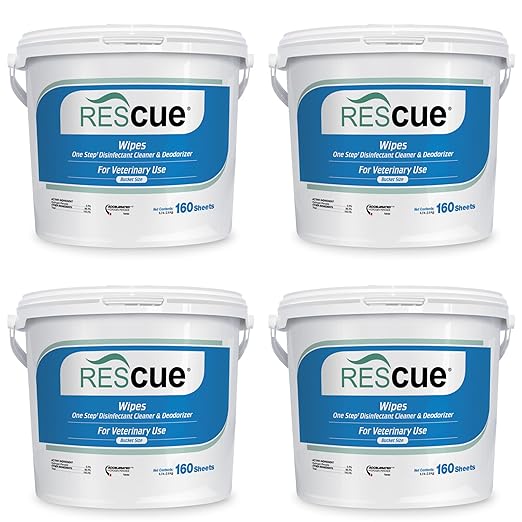 REScue One-Step Disinfectant Cleaner &amp; Deodorizer Wipes for Vet Use – Cleaner for Kennels, Litter Boxes, Vet Offices, Pet Grooming Surfaces – Extra Large, 160-Count Wipes Bucket (4 Pack)