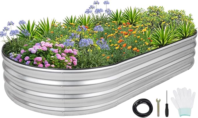 1MORE Galvanized Raised Garden Bed- Planter Garden Boxes Outdoor, Raised Beds for Gardening, 6x3x1ft Metal Garden Bed Kit for Vegetables Flower, Planter Raised Bed with Protective Tape &amp; Tools.Silver