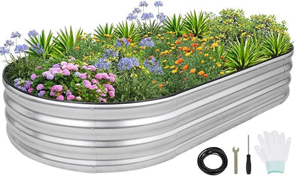 1MORE Galvanized Raised Garden Bed- Planter Garden Boxes Outdoor, Raised Beds for Gardening, 6x3x1ft Metal Garden Bed Kit for Vegetables Flower, Planter Raised Bed with Protective Tape &amp; Tools.Silver
