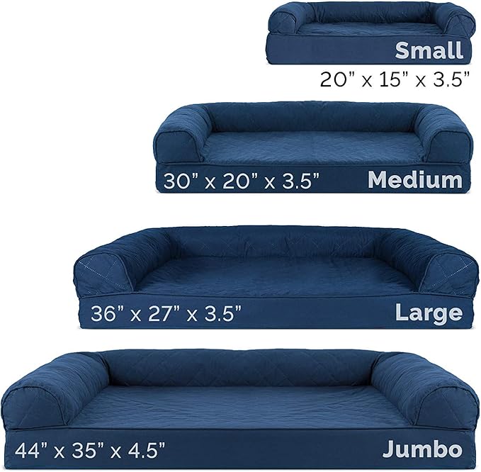 Furhaven Orthopedic Dog Bed for Large/Medium Dogs w/ Removable Bolsters &amp; Washable Cover, For Dogs Up to 55 lbs - Quilted Sofa - Navy (Blue), Large