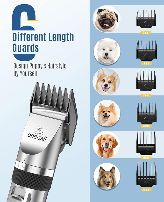 oneisall 2 in 1 Pet Cat &amp; Dog Grooming Kit - Quiet Cordless Dog Clippers &amp; Paw Trimmer for Grooming Pet Hair