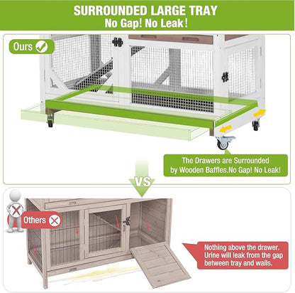 GUTINNEEN Rabbit Hutch Indoor Rabbit Cage with Wheels Outdoor Bunny House 2 Story Guinea Pig Cage with Leakproof Tarp Roof