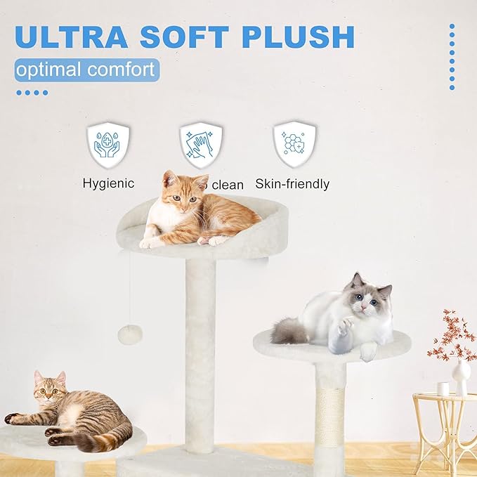 FDW Cat Tree Tower 62in Multi-Level Durable Cat Scratching Post &amp; Cozy Fun Jumping Platform Space Saving Condo Pet Play House for Indoor Cats, Beige
