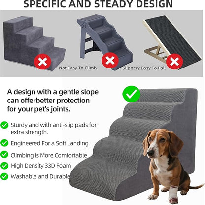 6 Step Pet Stairs Ramp for High Beds Sofas 18-36 Inch, Non-Slip Dog Stairs for Small Old Medium Large XL Dogs Cats, Sturdy 75 Pounds 33D Foam Balanced 6-Tier Ladder with Machine Washable Cover