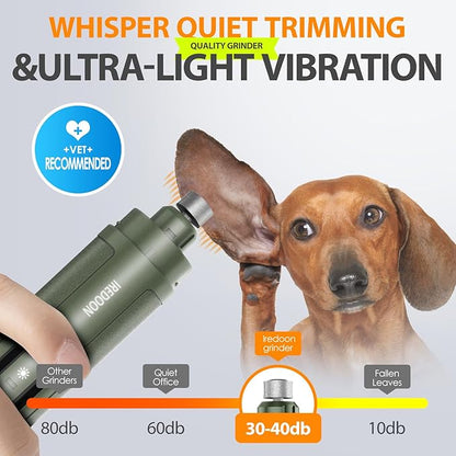 Dog Nail Grinder Upgraded - Professional 3-Speed Super Quiet and Low Vibration Electric Pet Nail Grinder with 4 LED Lights - Painless Paws Grooming &amp; Smoothing for Small to Large Dogs (Green)